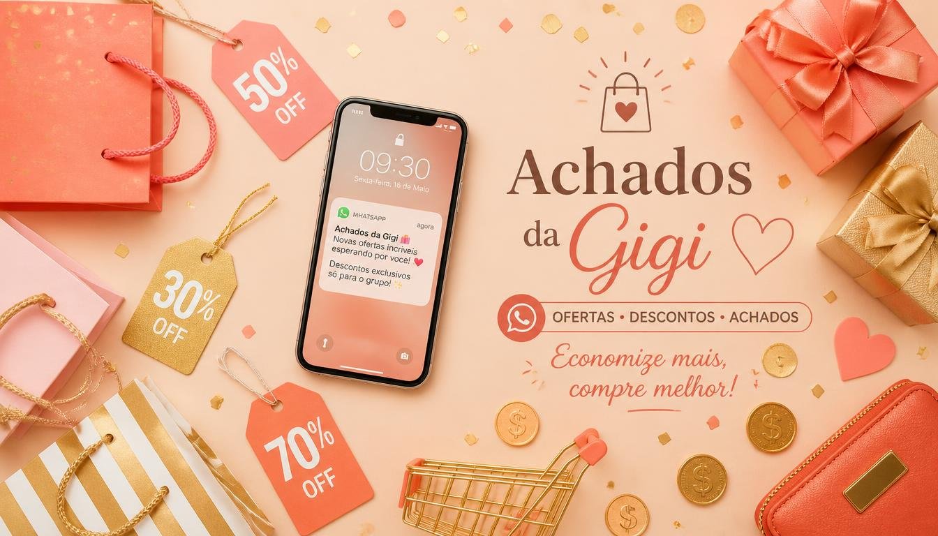 Banner Achados da Gigi com ofertas, descontos e achadinhos